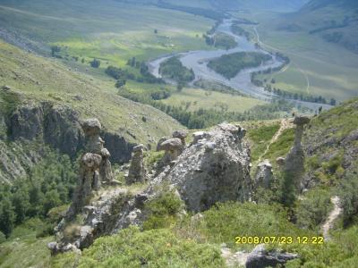Каменные грибы и вид на долину Чулышмана