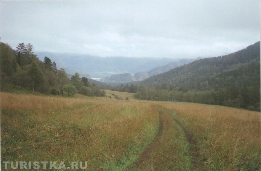 Осеннее поле в туманных горах, за селом Аскат, Алтай.