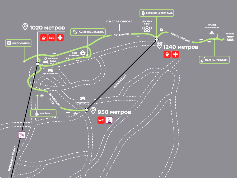 Схема подъемников на курорте Манжерок и схема парка Хранитель Большого Алтая